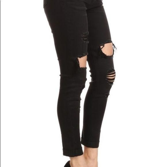 Black Distressed & Destroyed Jeans - Picture 3 of 7